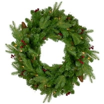 Northlight Real Touch™️ Pre-Lit Mixed Winter Berry Pine Artificial Christmas Wreath - 24" - Clear