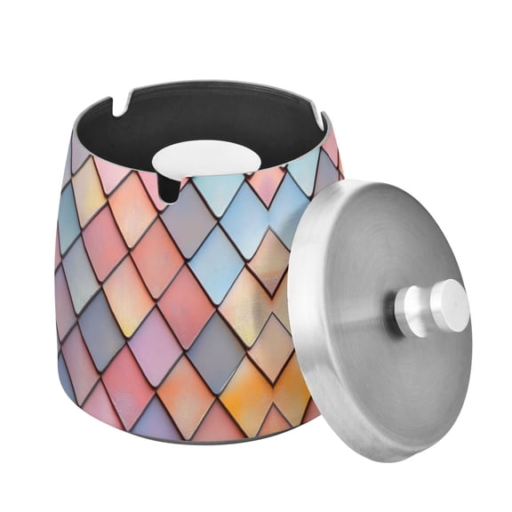 Yayeee Ashtray with Lid for Cigarette Smokeless Stainless Steel Home Ash Holder, Pink Shimmering Pattern