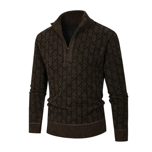 TFEOQRY Pullover Sweater for Men Jacquard Solid Color Knitwear Long Sleeved Stand Up Collar Sweater Top Brown