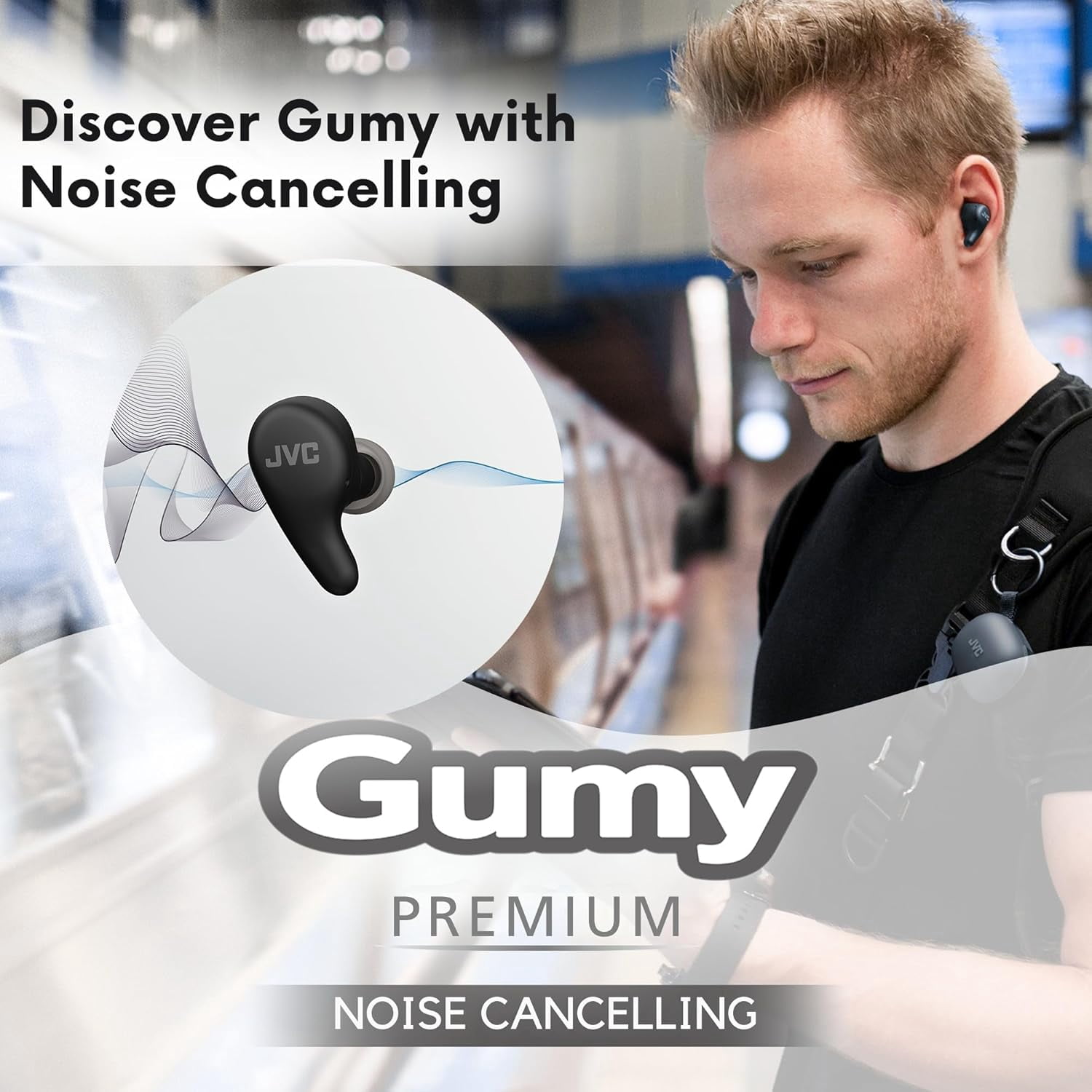 JVC Gumy Premium True Wireless Earbuds Noise Cancelling, Bluetooth 5.4 Headphones 26H Battery, ANC Ambient Mode, Gaming Low Latency, USB-C Case