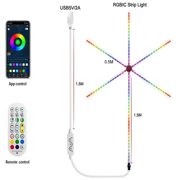 Phone App IR Remote Control Bluetooth Smart LED Firework Lights Festoon Lamp Home Room Party Wedding Decor Fairy RGB Strip Light