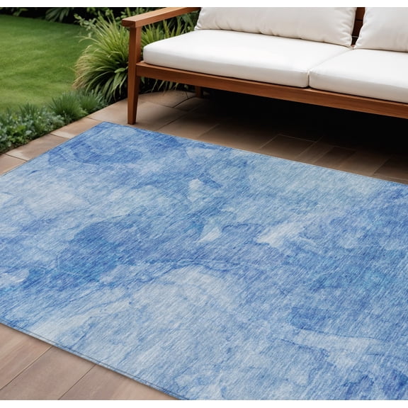 9' X 12' Denim Blue And Sky Blue Nautical Washable Indoor Outdoor Area Rug