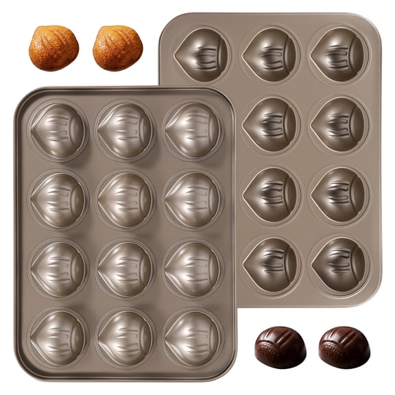 2Pcs Madeleines Baking Mould 12 Cavities Madeleine Mould Easy to Clean Non Stick Carbon Steel Pan for Oven Baking