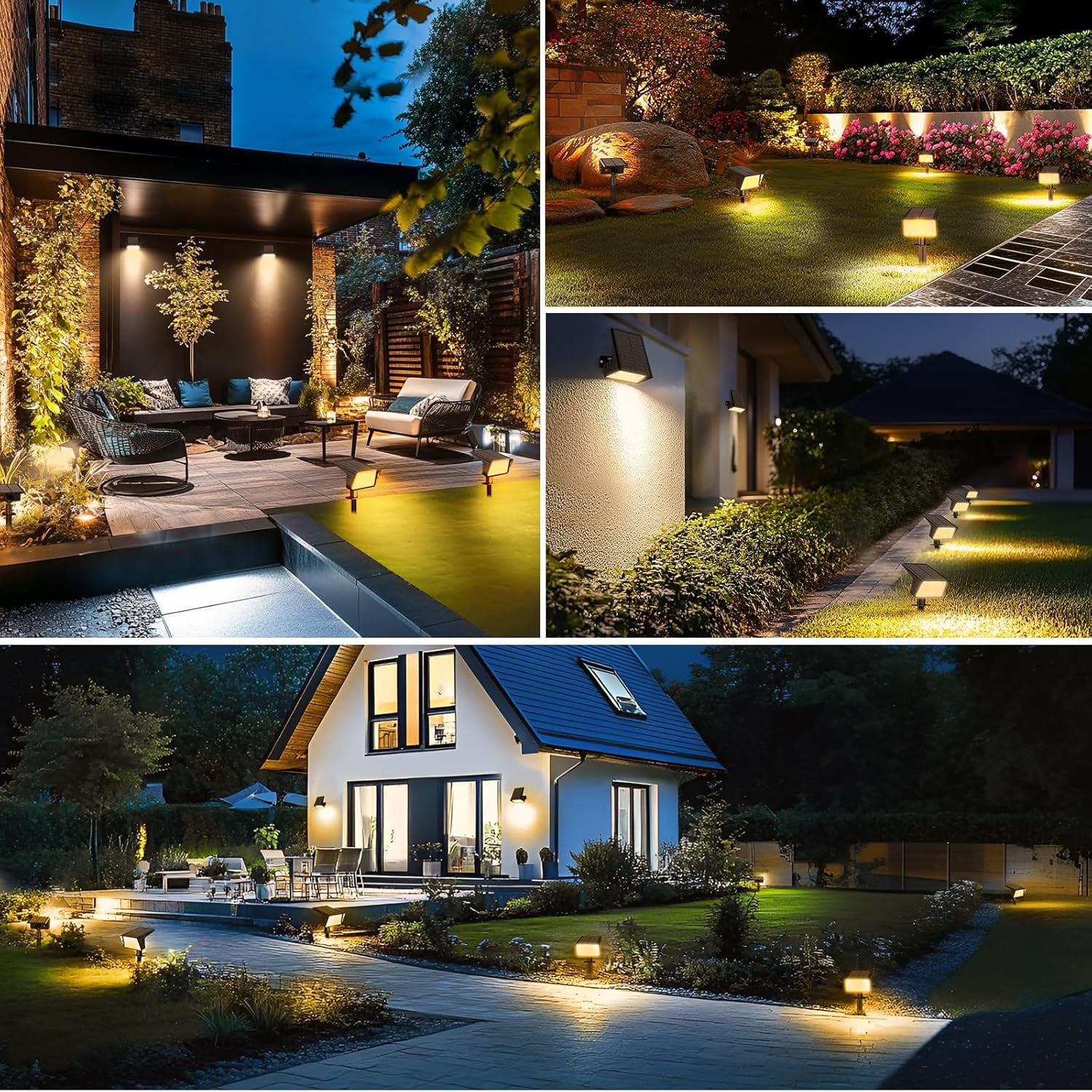 AP Solar Spot Lights Outdoor with 60 LED & Auto On/Off, 2 Pack Solar Lights Outdoor Waterproof IP68 with 3 Lighting Modes, 2-in-1 Solars Landscape Light for Outside, Garden, Yard(Warm White)