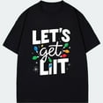 thumbnail image 3 of Christmas T Shirt Black Lets Get Lit With Colorful Lights And Sparkles Holiday Party Wear, 3 of 4