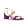 thumbnail image 1 of BLISSFUL STEP Slingback Sandals Contrast Color Chunky Heel Big Circle Buckle Sandals Purple White 7, 1 of 7