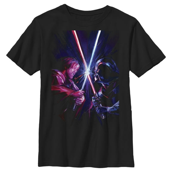 Boy's Star Wars: Obi-Wan Kenobi Vader vs Kenobi Artistic Lightsaber Duel Graphic Tee Black X Large