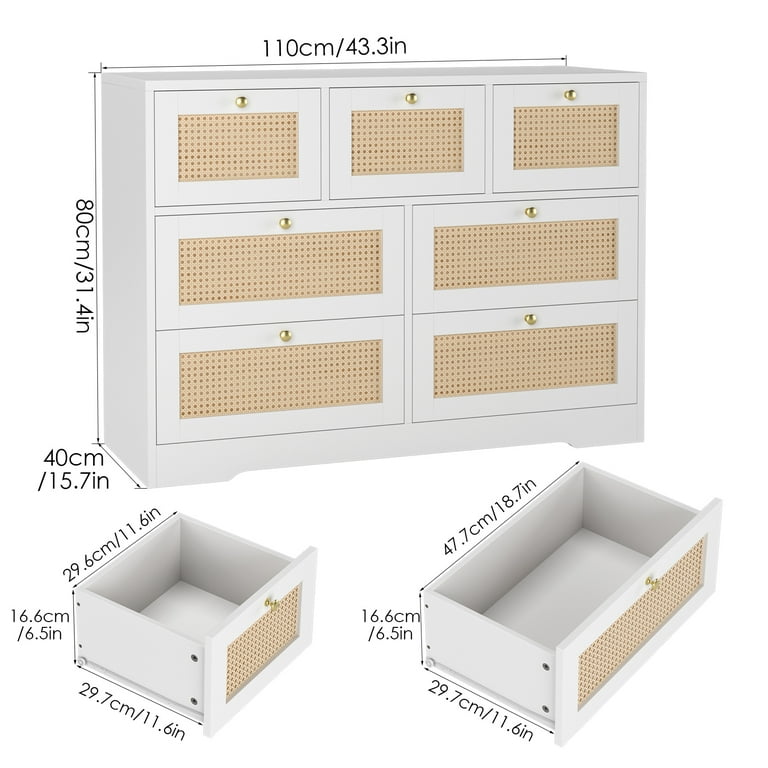 White cane dresser deals