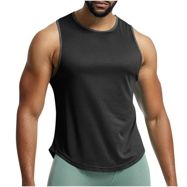 Timegard Workout Top for Men Crewneck Sleeveless Breathable Muscle Top Solid Color Casual Tee Summer