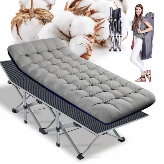 IKLAREWV Folding Camping Cot W/Mat For Adults, Heavy Duty Outdoor Bed With Carry Bag,1200 D Layer Oxford Travel Camp Cots 75x28IN