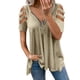 thumbnail image 1 of Camiseta con cuello en V y cremallera para mujer, informal, a la moda, con dobladillo suelto, manga calada, hombros descubiertos, blusa, 1 of 3