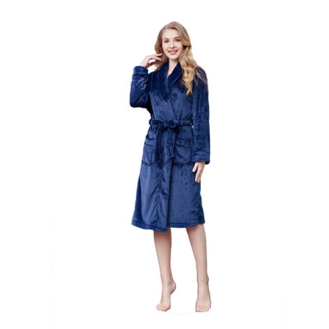 LSLJS Thick Flannel Color Lapel Home Clothes Long Sleeved Hooded Robe Coat, Robes Gifts for Women