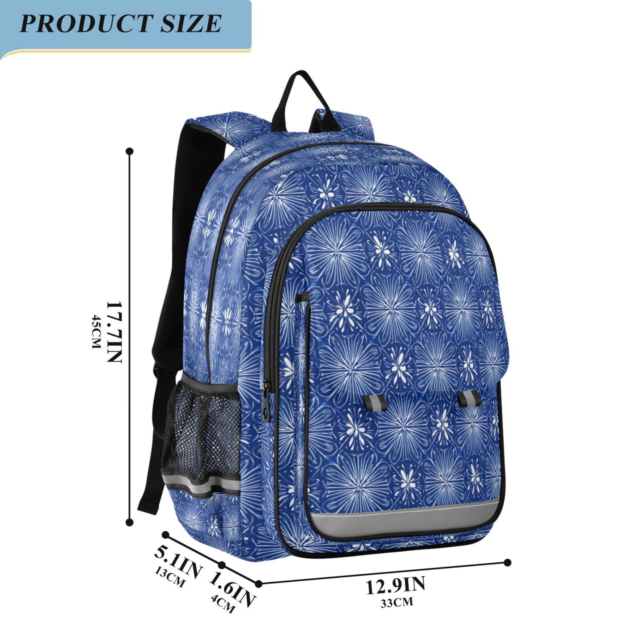 Backpack 12.9 *5.1 * 17.7 Inches Outing Backpack, Shopping Backpack, Travel Backpack Traditional Japanese Blue Motifs