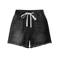 thumbnail image 6 of Women High Rise Ripped Stretchy Jeans Shorts Frayed Raw Hem Casual Denim Shorts Black S, 6 of 7