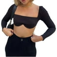 thumbnail image 4 of Douhoow Women's Rib Knit Crop Tops Long Sleeve Square Neck Solid Color Stretchy Super Short T-Shirt, 4 of 9