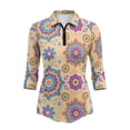thumbnail image 2 of Uorisanigo Colorful Mandala Women's 3/4 Sleeve Athletic Golf Shirts Fashionable Comfortable Women's Dry-Fit Golf Polo Shirts Relaxed Tennis Tops Comfortable Outing Wear Size M, 2 of 7