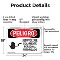 thumbnail image 2 of (2 Pack) High Voltage Authorized Personnel Spanish OSHA Danger Sign 24 Inch X 18 Inch Indoor / Outdoor Rust-Free Aluminum Metal Signs for Workplace, Workshop, and Construction Site,, 2 of 8