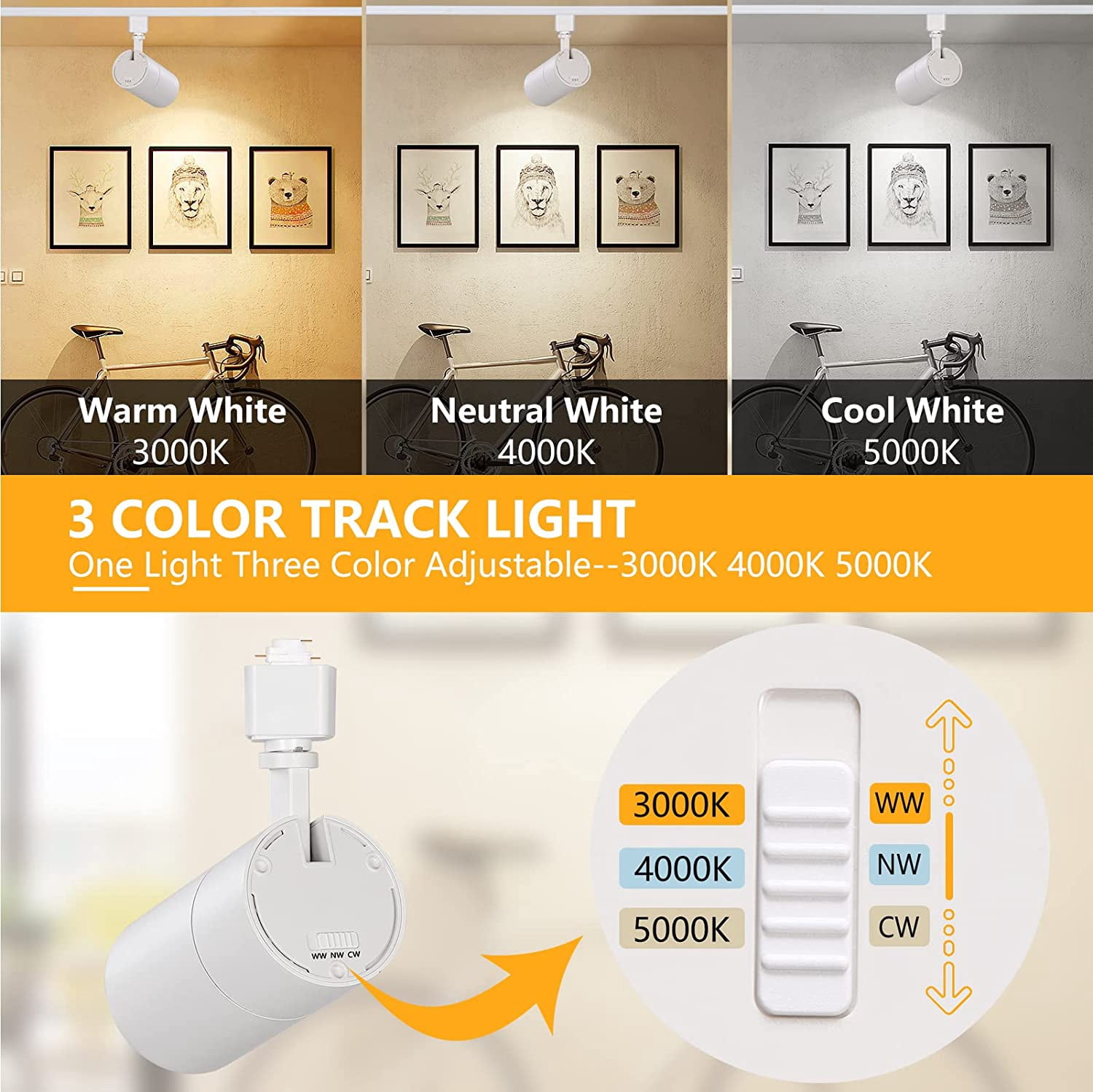 VANoopee 3-Color 20W H Track Lighting Heads Dimmable No Flicker Bright LED Track Lighting Fixtures for Accent Task Retail Kitchen Ceiling Track Light H Type Pack of 4 - CRI90+ 36° 2000lm White
