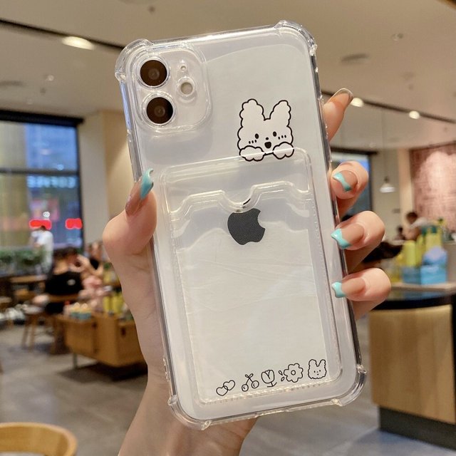 Funda de teléfono con bolsa de tarjeta de dibujos animados para iPhone 14, 13, 12, 11 Pro Max, 7, 8 Plus, X, XR, XS, Max, SE 2, funda trasera de parachoques suave
