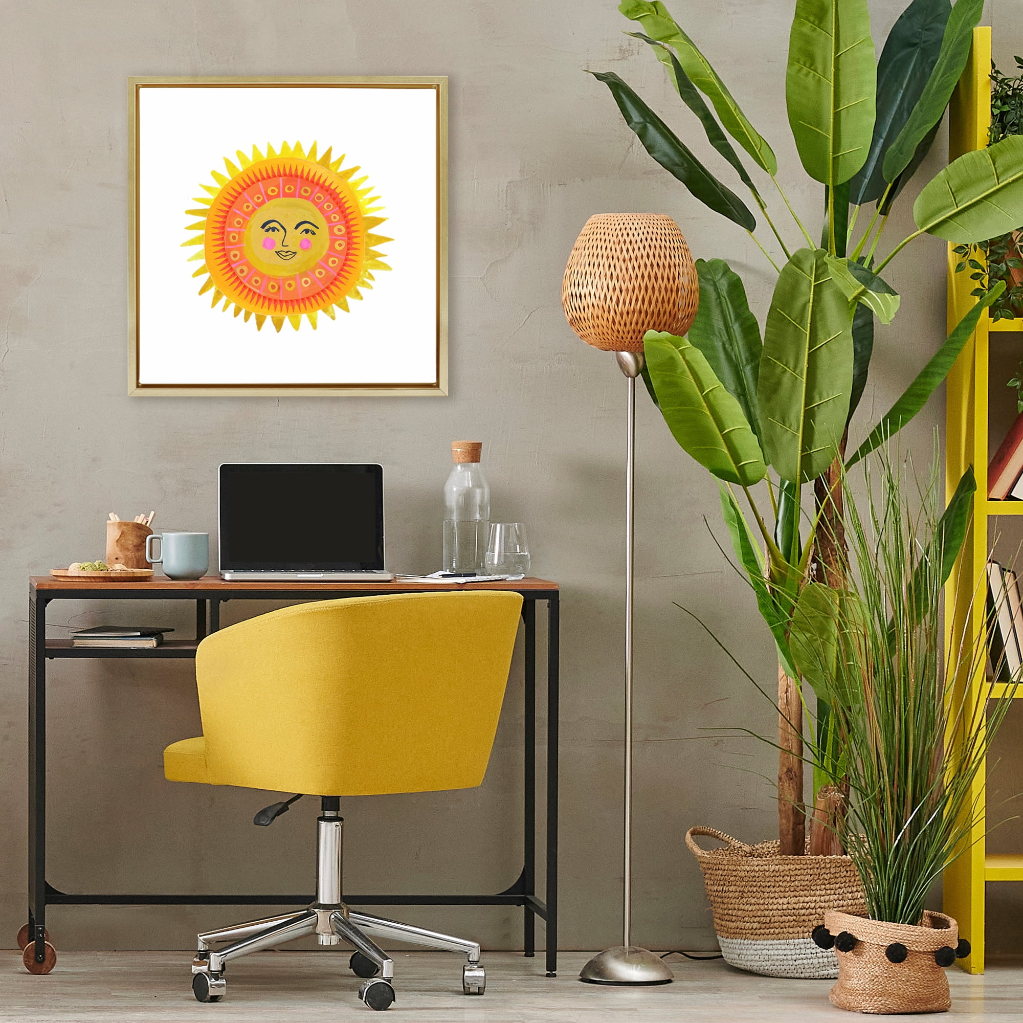 Stupell Industries Eccentric Bohemian Sun Gold Framed Floater Canvas Wall Art, design by Katherine Herrell Studio