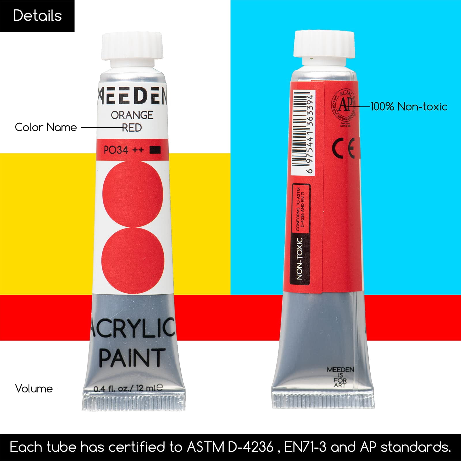 MEEDEN 100 Colors Acrylic Paint Set, Heavy Body Acrylic Paint Tubes, Non-toxic 0.41 fl Oz /12ml Acrylic Paints for Adults, Beginners