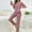 Pink, variant on Women's Pajama Sets Flower Graphic Print Sleepwear Sets Crew Neck Shorts Sleeve Tops And High Elastic Waist Pants And Eye Mask Pajama Set Comfortable Fall Winter Loungewear