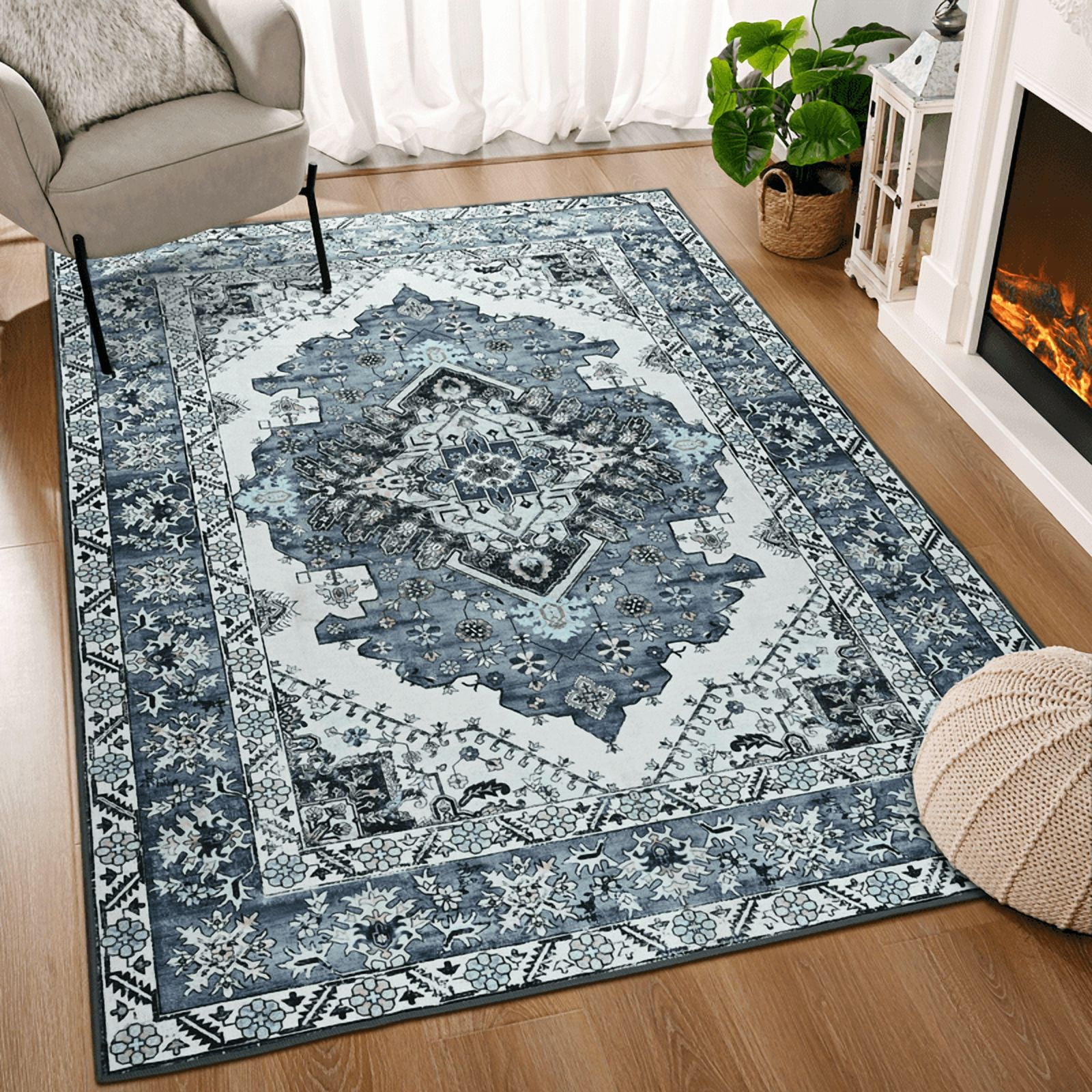 TWINNIS Area Rug for Living Room Persian Rug Vintage Boho Carpet for Bedroom,Gray,7'x10'