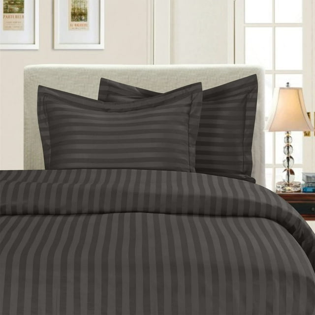 3-Piece Striped Duvet Cover Set, 1500 Thread Count, Button Closure - Cooling, Breathable Material- Wrinkle, Fade, Stain Resistant, Full/Queen, Gray