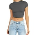 thumbnail image 1 of WEIYLL T-Shirts pour Femmes Été Manches Courtes Mignon Crop Basique Col Rond Ajusté Gris Foncé Tailles G, 1 of 5