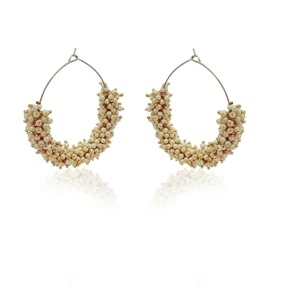 Moonstruck Traditional Indian Golden Hoop with Pearls Fashion Earrings for Women