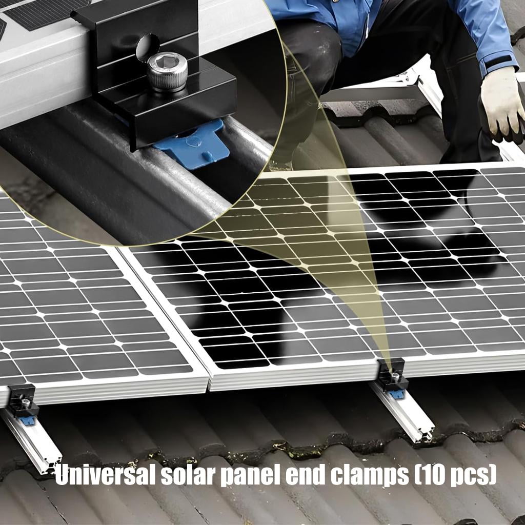 YIGSECU 10Pcs Solar End Clamp Adjustable Solar Panel Mounting Bracket Clamp Wide Photovoltaic Support for Solar Panel Systems