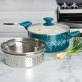 thumbnail image 7 of Spice by Tia Mowry Savory Saffron 5 QT Healthy Nonstick Ceramic Dutch Oven W/ Stainless Steel Steamer Insert and Lid - Teal, 7 of 7