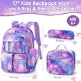 thumbnail image 4 of 3Pcs Waterproof Backpack Set with Lunch Box & Pencil Pouch - Lightweight Casual Outdoor Daypack Bookbag, Purple Starry Sky, 4 of 8