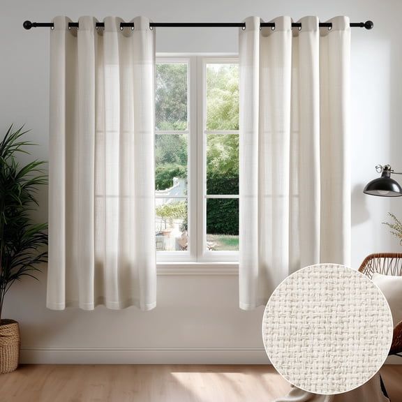 Deconovo Linen Textured Sheer Curtains, Grommet Top Window Panels, Natural, 52"x63", 2 Panels