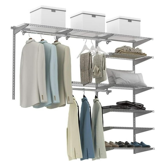 XiHuaZhaoChen 4 to 6 FT Custom Closet Organizer System Kit,Wall-Mounted Storage Organizer with Wire Shelving and Hanging Rods, Adjustable,Configurations Custom Closet for Bedroom, Grey