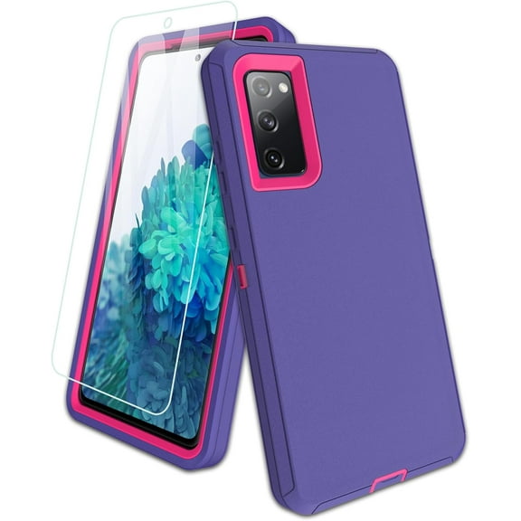 for Samsung Galaxy S20-FE 5G Phone Case, with Screen Protector, Port Protection, Full-Body Silicone Rubber Covered, Non-Slip & Military Grade Drop-Proof, Red/Purple