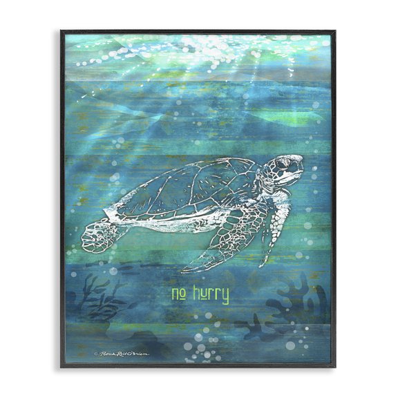 Stupell Industries Coastal No Hurry Turtle Phrase Black Framed Giclee Art, 11 x 14, by Patrick Reid O'Brien
