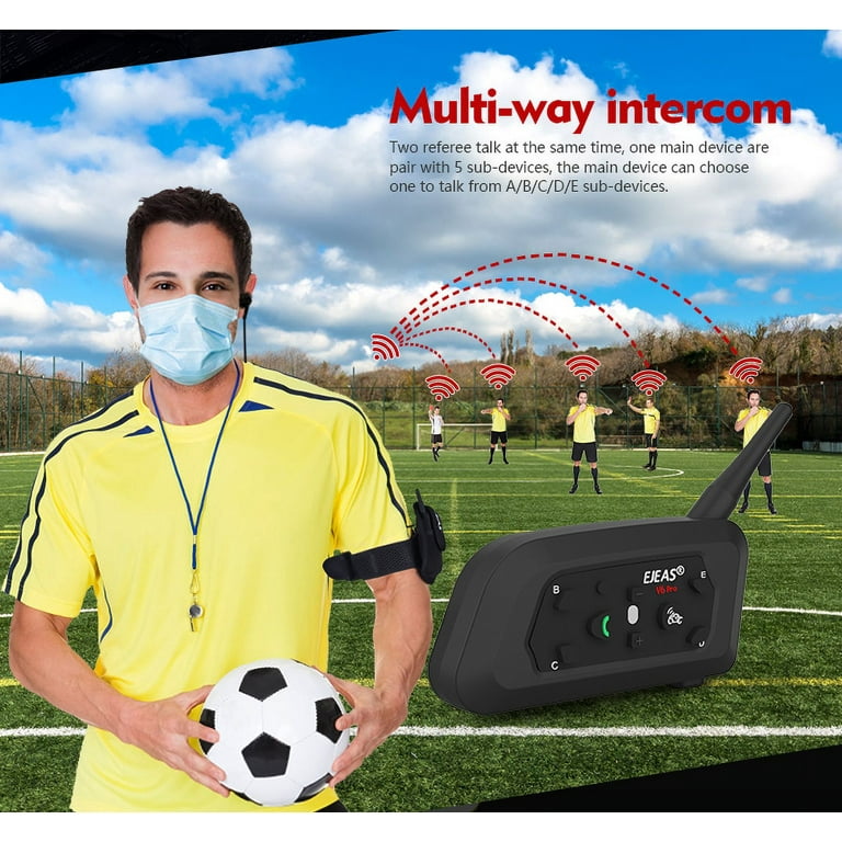 V6C Professional Football Referee Bluetooth Intercom, 2 People Full Duplex  1200M Wireless Bluetooth Interphone with Referee Headset and Running