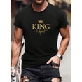 thumbnail image 1 of Camiseta creativa para hombre con estampado gráfico de la letra "Crown And KING RESPECT", informal, de manga corta y cuello redondo, ligeramente elástica, ideal para verano y actividades al aire libre, 1 of 7