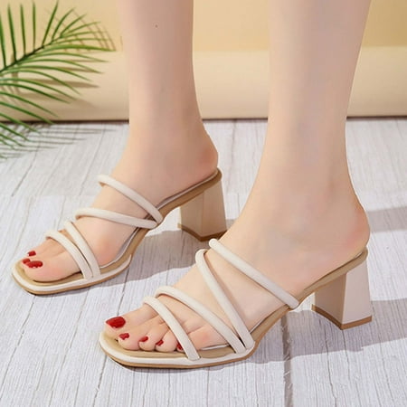 

Abcnature Women Sandals Clearance 2023! Women s Heeled Sandals Backless Mules Slip On Block Heels Fashion High Heel Chunky Heel Slippers Square-head Casual Slippers Non-Slip