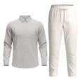 thumbnail image 4 of Glisme Mens 2 Piece Sets Summer Outfits Linen Long Sleeve Shirt And Pants Casual Breathable Lightweight Resort Yoga Loungewear Outfit Leisure Clothing Set Grey, 4 of 6