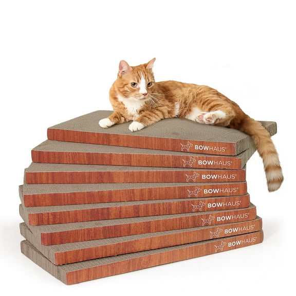 CAPHAUS Cat Scratcher Lounger, Reversible Scratcher, Durable & Long-Lasting, Large Cat Scratching Pad, Cat Scratching Board, Scratch Pad for Indoor Cats, 8 Pcs, Brown