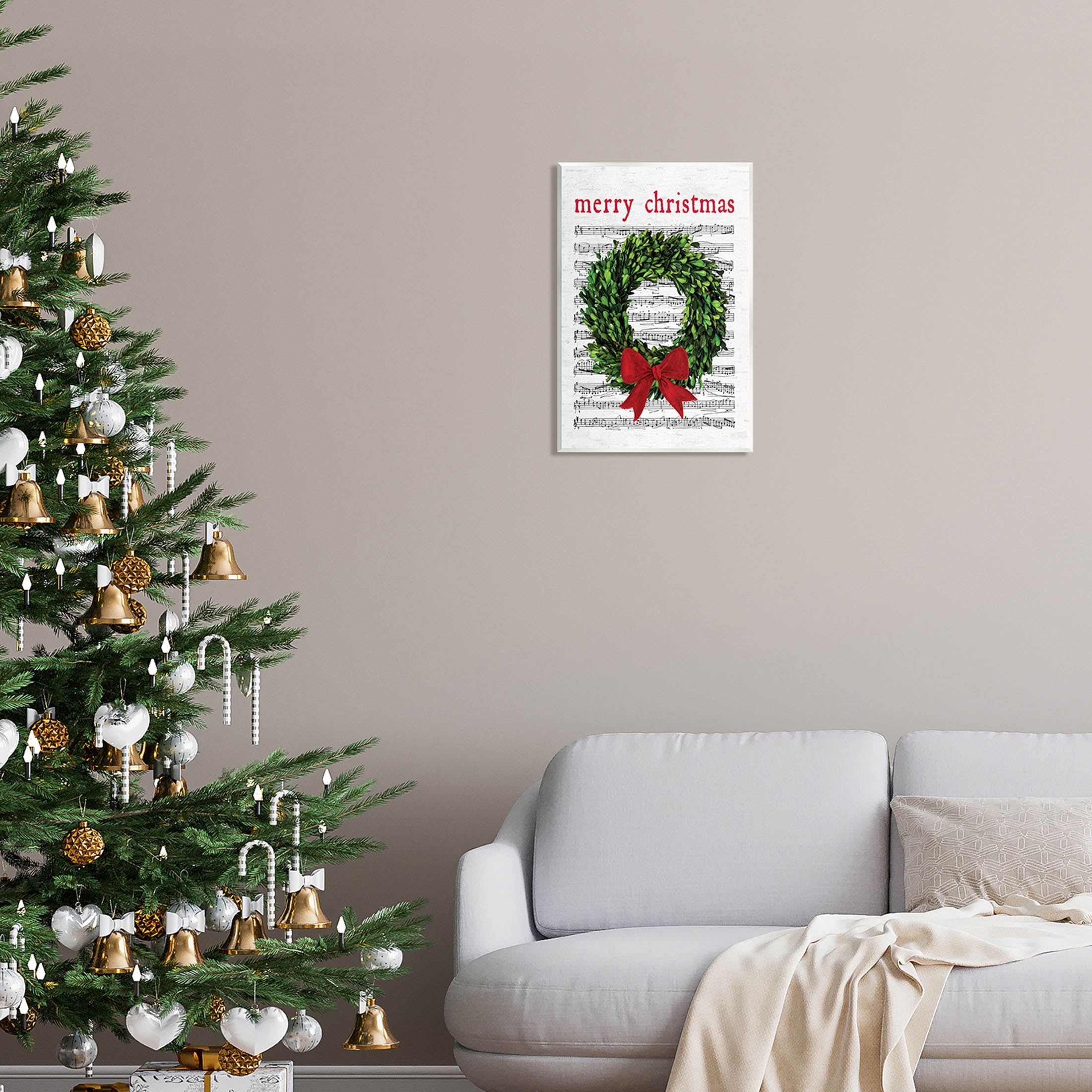 Stupell Industries Merry Christmas Song Wreath Graphic Art Unframed Art Print Wall Art, Design by Lettered and Lined