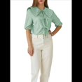 thumbnail image 2 of Tops con Lazo Delantero para Mujer, Top Babydoll con Peplum y Estampado de Leopardo Y2K, 3/4, Mangas Abullonadas, Bonitos Tops para Salir Verde L, 2 of 8