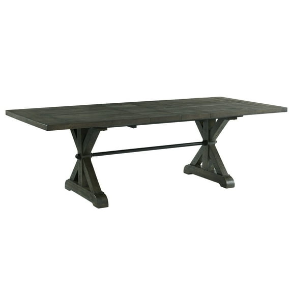 Trestle 96" Rectangle Extension Pedestal Dining Table in Distressed Gray Wood