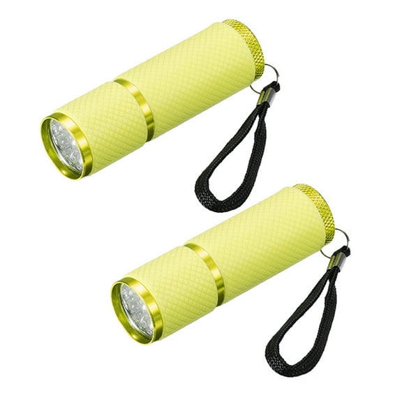 Uxcell 9 LED Glow in Dark Flashlights, 2 Pcs Mini Flashlight Rubber Coated Flashlight with Strap, Yellow