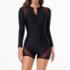 thumbnail image 4 of Traje de baño de una pieza para mujer, conjunto de bikini para mujer, traje de baño de verano liso con patchwork, cremallera, mangas largas y shorts, traje de buceo para mujer, traje de baño de nailon, 4 of 6