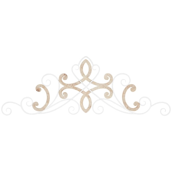 DecMode White Wooden Scroll Wall Decor with Wood Accents