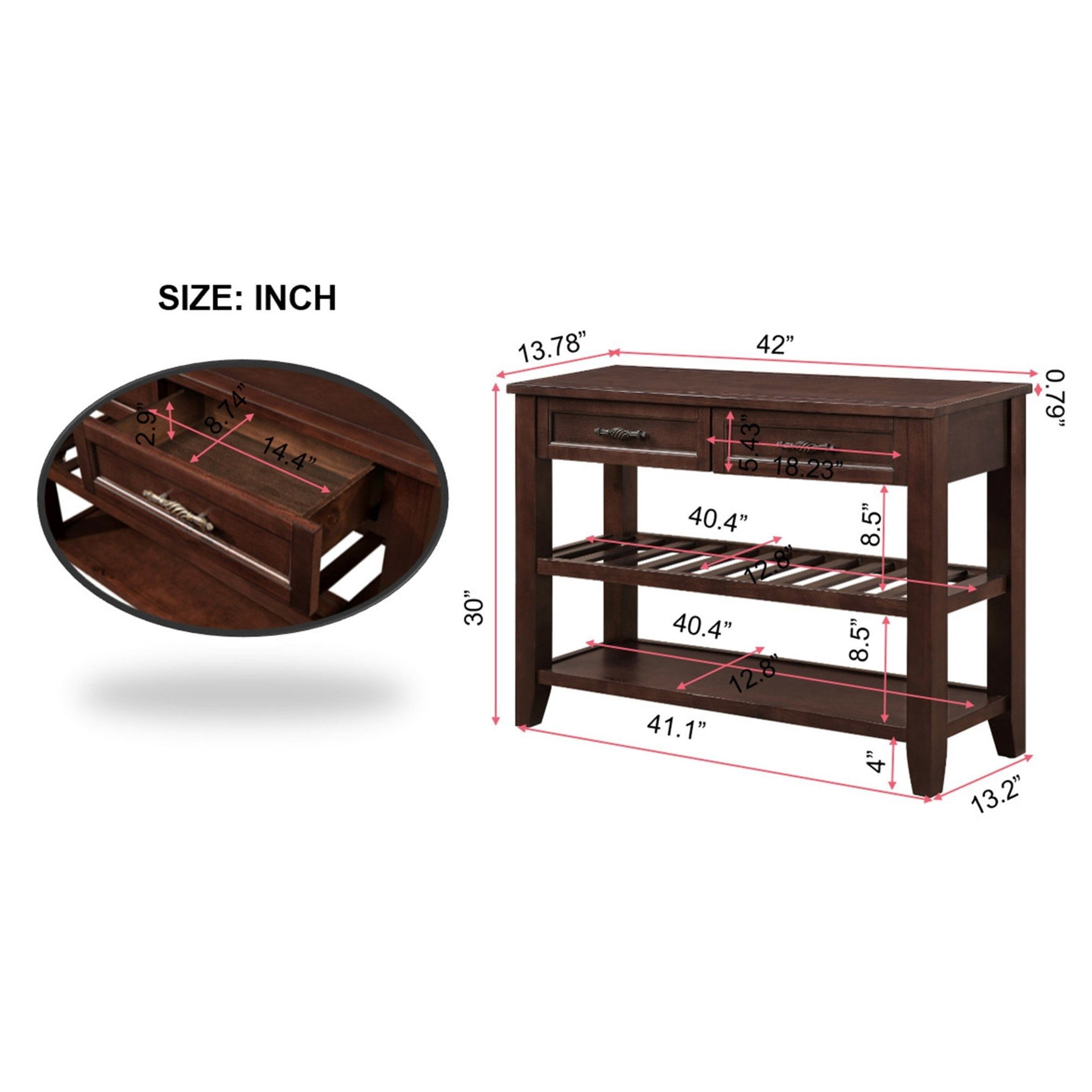 Noble House Heather Console Sofa Table, Pine Wood Frame with Drawers and Shelves for Entryway or Living Room, Espresso
