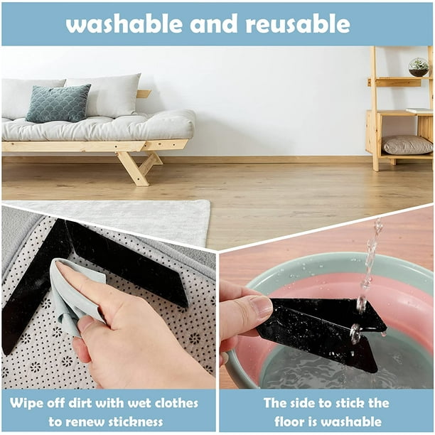 Washable Black Carpet Rug Gripper Pad, Easy Use Reusable Double Sided Non  Slip Anti Curling Self Adhesive Tape Area Grip Mat